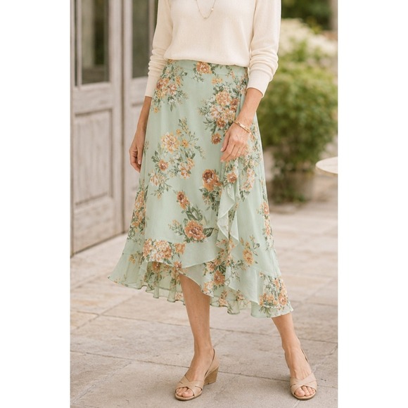 Christopher & Banks Dresses & Skirts - NWT Christopher Banks Floral Ruffle Midi Skirt Boho Cottage Coquette CJ Banks M